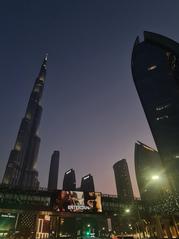 Burj Khalifa during a sunset with surrounding buildings