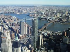 View of Manhattan and Brooklyn Bridges from One World Observatory