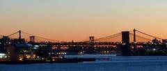 Brooklyn Bridge and Manhattan Bridge at dawn in New York City