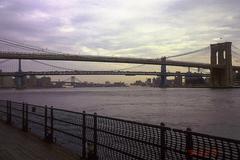 New York City East River with Brooklyn Bridge and Manhattan Bridge