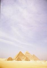 The Great Pyramid of Giza with a clear blue sky in the background