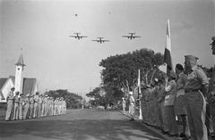 Nineteen KNIL soldiers receiving awards at Burgemeester Bisschopplein in Batavia, March 24, 1948