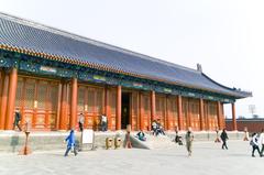 Scenic view of traditional Chinese architecture with mountains in the background