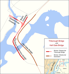 map of Robert F. Kennedy Bridge and Hell Gate Bridge in New York City