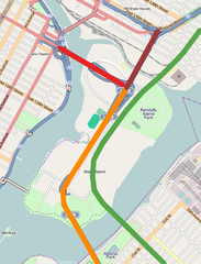 Map of Robert F. Kennedy Bridge and Hell Gate Bridge