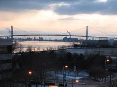 Ambassador Bridge spanning over a body of water