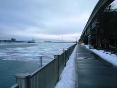 Ambassador Bridge connecting the USA and Canada over a river