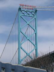 view of the Ambassador Bridge with blue sky