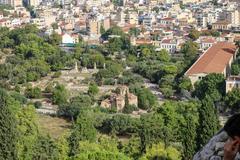 View from the Acropolis of Athens showing the Agora with Agii Apostoli Church and Stoa of Attalos