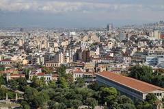 View from the Acropolis over Athens with the Stoa of Attalos on the right