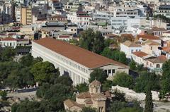 Stoa of Attalus viewed from the Areopagus in Athens