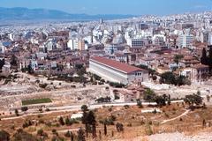 Stoa of Attalos and Agora in Athens viewed from the Acropolis