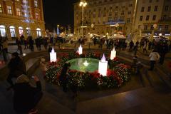 Advent celebration in Zagreb at night with festive lights