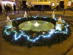 Manduševac fountain with Christmas decorations