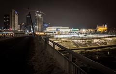 Vilnius in December with snow-covered streets and a bridge