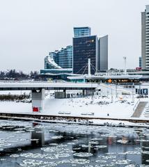 Baltasis Tiltas bridge in Vilnius during December