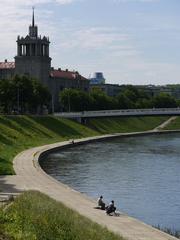 Person fishing along the Neris River