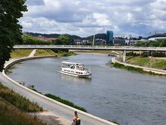 Ship in Neris river near the White Bridge in Vilnius