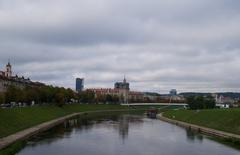 Soviet building and Neris river in Vilnius