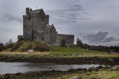 Dunglaire Castle surrounded by water and trees