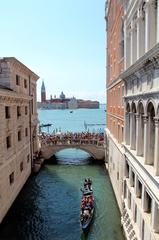 Ponte della Paglia and Isle of San Giorgio Maggiore viewed from the Bridge of Sighs in Venice, Italy