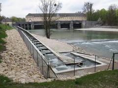 Fish ladder at Oberföhring dam on the Isar River in Munich