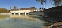 Oberföhring weir on Isar river in Munich, Germany