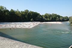 Isar river at Oberföhring weir in Bogenhausen, Munich