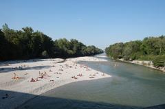 Isar river at the Oberföhring weir in Munich