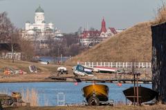 Aerial view of Suomenlinna fortress surrounded by water