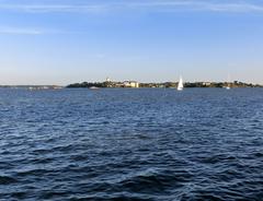 Helsinki cityscape with boats and buildings