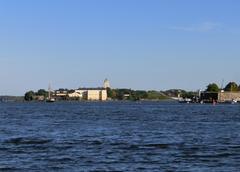 Helsinki cityscape with a harbor view and cathedral