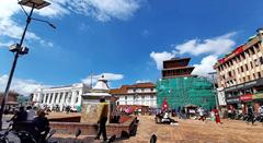 Basantapur Durbar Square in Kathmandu with reconstructed Gaddi Baitak palace