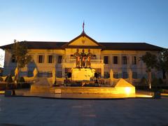 Chiang Mai City Art and Cultural Center in the early evening with exterior lights on