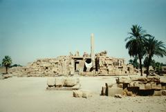 Karnak Temple ruins with obelisk and columns in Luxor, Egypt