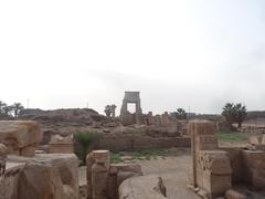 a panoramic view of Luxor City in Egypt, showing historic buildings and the Nile River