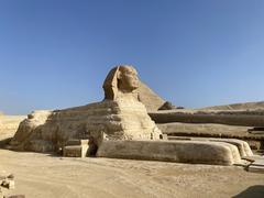 Side view of the Sphinx in the Giza Pyramid Complex