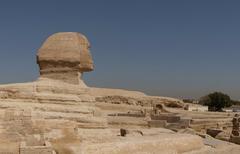 Eastern section of the Sphinx enclosure at Giza with the head and forequarters of the Great Sphinx