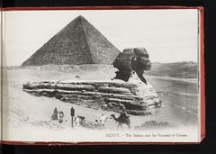 Side view of the Sphinx with a pyramid in the background