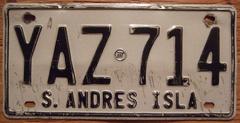 Colombian public or special service vehicle license plate from San Andrés Island