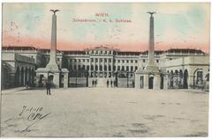 Panoramic view of Vienna at the beginning of the 20th century with Schonbrunn in the foreground