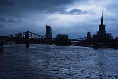 Iron Bridge in Frankfurt after sunset