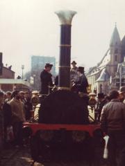 Adler steam locomotive front view at Eiserner Steg, Frankfurt, May 1985