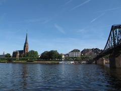 Eiserner Steg and Dreikönigskirche in Frankfurt, Germany