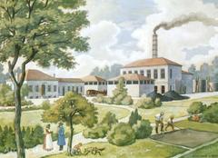 Oil painting of the old gas plant in Hanover by Leonhard Körting, 1922