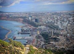 Oran cityscape with historical buildings and Mediterranean Sea