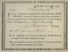 1783 funeral notice for John Perkins