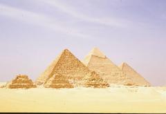 Great Pyramid of Giza with a camel in the foreground