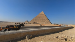 Desert road leading to Khafre's Pyramid at Giza