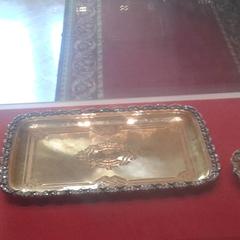 golden tray decorated with diamonds and ivory